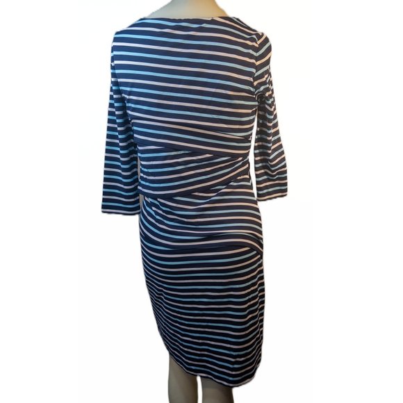 J Mclaughlin Size Medium Dress Nicola Blue Stripe Sheath Knee Length Comfort - Picture 4 of 11